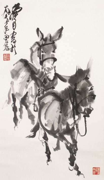 黄胄 三驴图 立轴